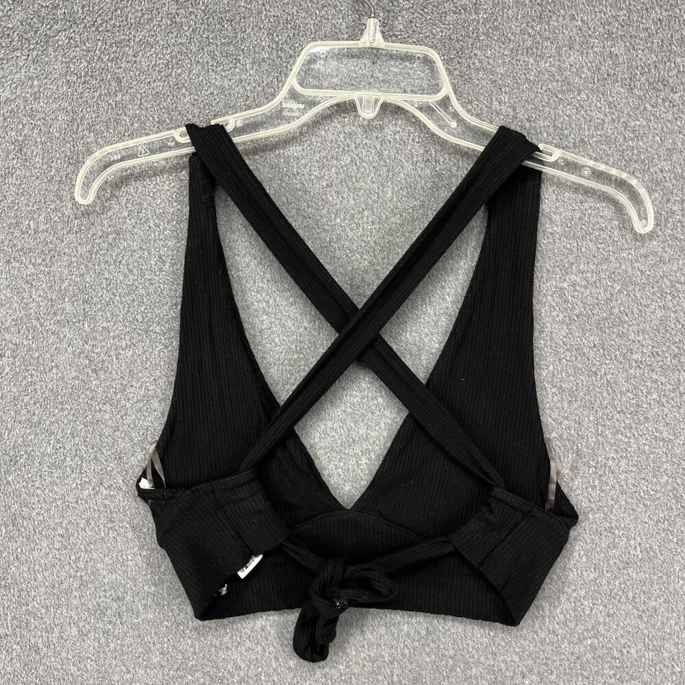 Garage Crop Top Womens XS Black Ribbed Cross‎ Back Tie Front Sleeveless Stretchy - Picture 10 of 15